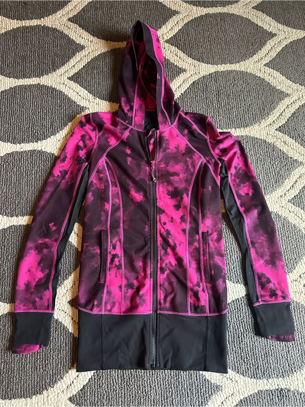 Lululemon Pink & Black Printed Hooded Zip-Up